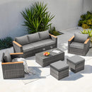 Patio Furniture Set 6 Pieces Outdoor Furniture Patio Conversation Sets with Ottoman PE Ratten Wicker Sectional Sofa Chair with Coffee Table for Outside Porch Poolside Deck