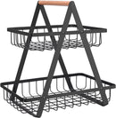 1/2pc 2 Tier Countertop Fruit Basket Portable High-Capacity Fruit Bowle Basket for Kitchen Organizer Storage & Dining Room Fruits Vegetable Bread Snacks, Detachable Metal Rectangle Basket Storage