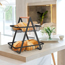 1/2pc 2 Tier Countertop Fruit Basket Portable High-Capacity Fruit Bowle Basket for Kitchen Organizer Storage & Dining Room Fruits Vegetable Bread Snacks, Detachable Metal Rectangle Basket Storage