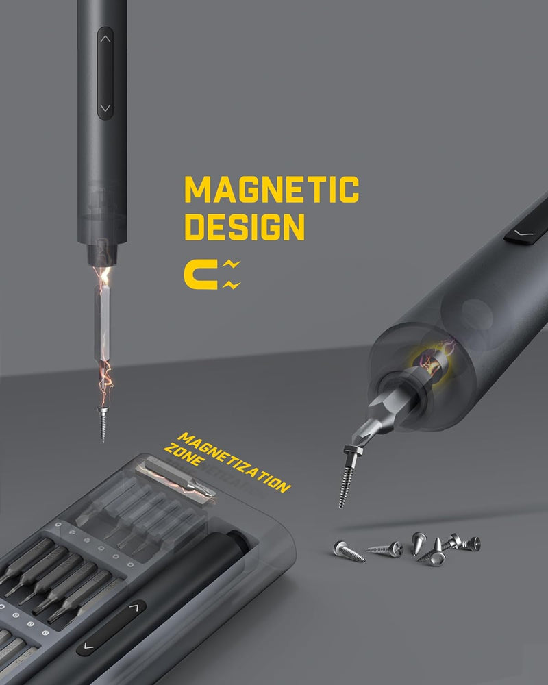Fanttik E1 Pro Mini Electric Precision Screwdriver Set with 24 Magnetic Bits, 2 Torque Settings, & Pop-Up Magnetic Case