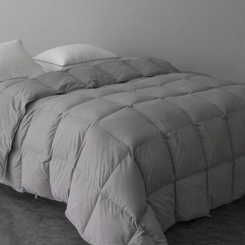 Luxury Feather Fiber Down Comforter Queen Size, All Seasons Duvet Insert, Ultra-Soft Bed Comforters Hotel Collection, Fluffy Medium Warmth, (90x90, Grey)