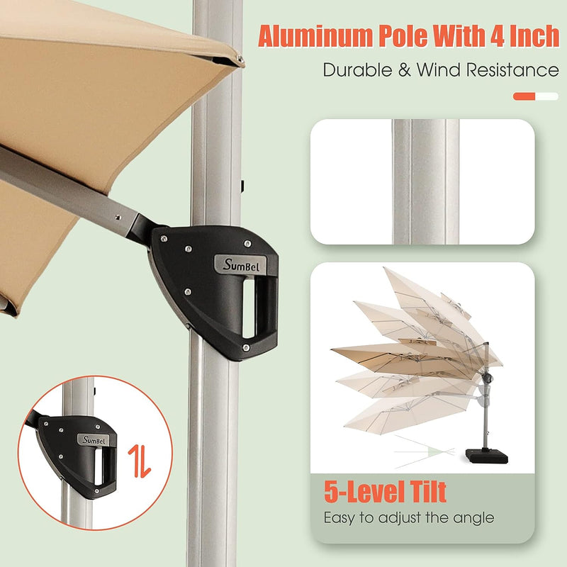 10-Foot Round Premium Cantilever Patio Umbrella with Aluminum Frame