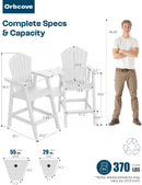 Tall Adirondack Chairs Set of 2 with 2-Layer Connecting Table, HDPE Bar Height Outdoor Table and Chairs with Umbrella Hole, All Weather Outdoor Bar Stools for Patio, Deck, Yard