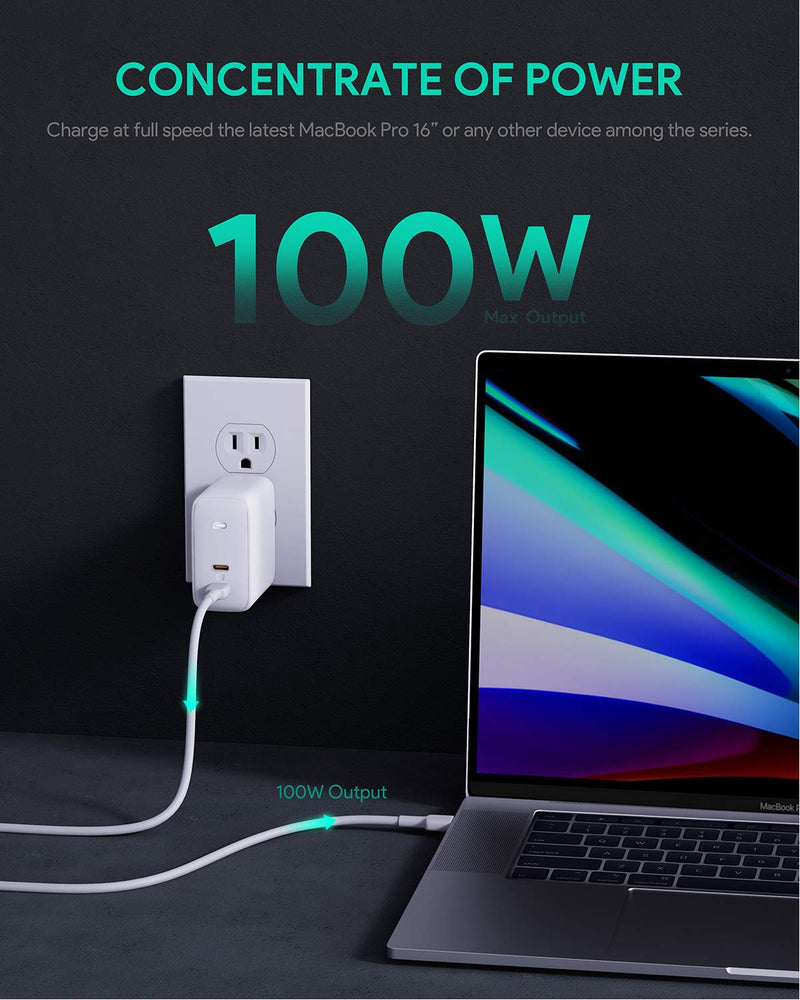 Aukey Omnia Series 100W 2-Port GaN Charger with USB-C PD