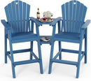 Tall Adirondack Chairs Set of 2 with 2-Layer Connecting Table, HDPE Bar Height Outdoor Table and Chairs with Umbrella Hole, All Weather Outdoor Bar Stools for Patio, Deck, Yard