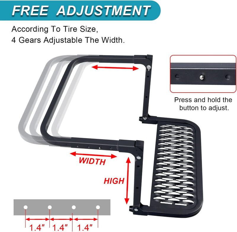 Folding Heavy Duty Tire Steps for Pickup Truck, SUV and RVs, Adjustable Tire Mounted Auto Step Fits Any Tire from 9" to 13", Rated up to 300 lbs