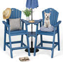 Tall Adirondack Chairs Set of 2 with 2-Layer Connecting Table, HDPE Bar Height Outdoor Table and Chairs with Umbrella Hole, All Weather Outdoor Bar Stools for Patio, Deck, Yard