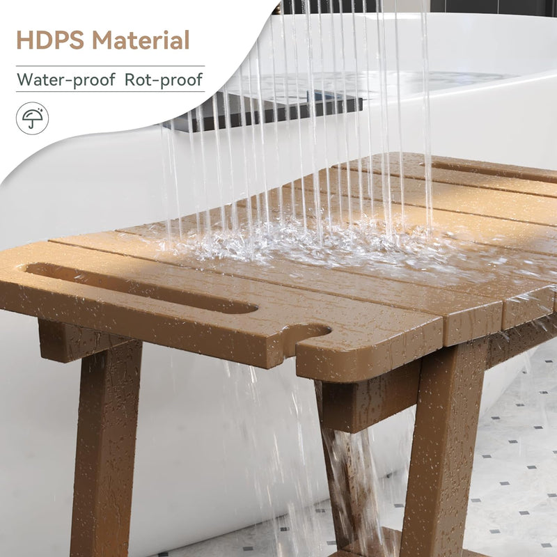 HDPS Shower Bench Stool, Large Waterproof Shower Benches Chair, Shower Stool with Storage Shelf & Handle, Non-Slip Shower Seat for Seniors