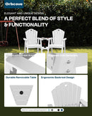 Tall Adirondack Chairs Set of 2 with 2-Layer Connecting Table, HDPE Bar Height Outdoor Table and Chairs with Umbrella Hole, All Weather Outdoor Bar Stools for Patio, Deck, Yard
