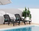 Aokia Plastic Lounge Chairs for Outside Set of 2 with Wheels & Cup Holder, Oversize HDPE 6-Position Chaise Lounge Outdoor Lounger for Patio & Pool.