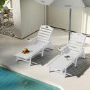 Outdoor Lounge Chair with Cup Holder, Outdoor Chaise Lounge with 6-Position Adjustable Backrest, HDPE Lounge Chair for Poolside, Patio, Deck & Backyard, Chaise Lounge