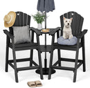 Tall Adirondack Chairs Set of 2 with 2-Layer Connecting Table, HDPE Bar Height Outdoor Table and Chairs with Umbrella Hole, All Weather Outdoor Bar Stools for Patio, Deck, Yard