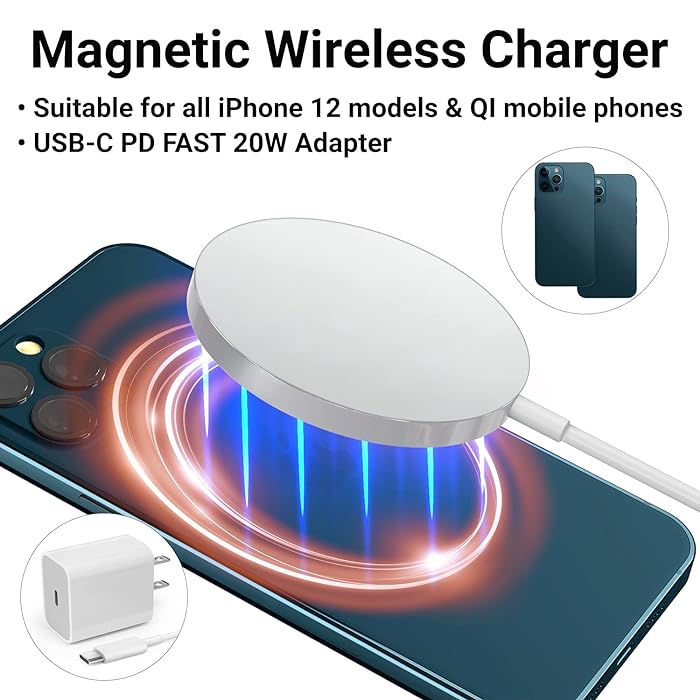 Qi-Certified Magsafe Fast Wireless Charger with 20W USB-C Wall Adapter