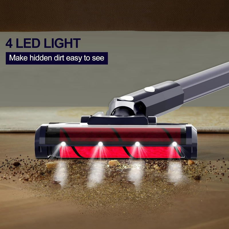 Lightweight Cordless Vacuum Cleaner with Motorized Floor Brush and LED Headlight