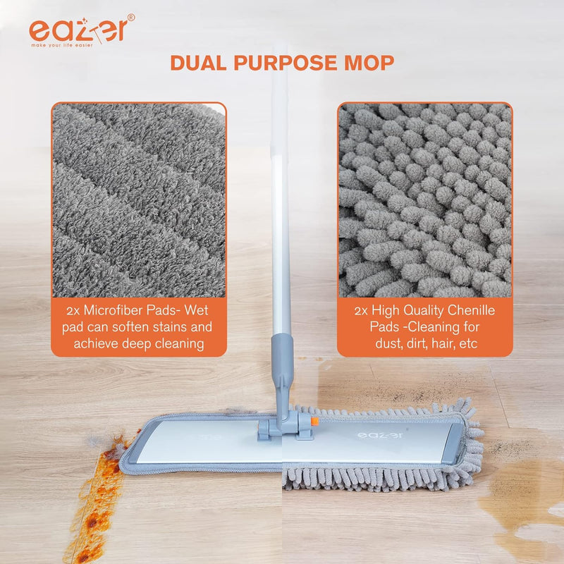 18" Microfiber Flat Mop with 62-inch Aluminum Mop, 4 Washable Chenille & Microfiber Pads
