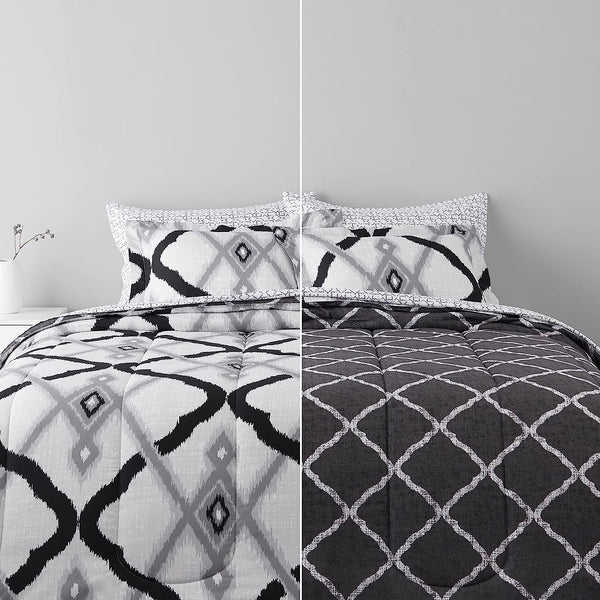 Amazon Basics 7-Piece Ultra-Soft Lightweight Microfiber Reversible Comforter Bed-in-a-Bag Set (King Mosaic)