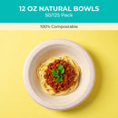 12 Oz Renewable Fiber (Paper) Bowls (50-Pack, 125-Pack or 500-Pack), PFAS, Bleach Free, BPI Certified, Compostable