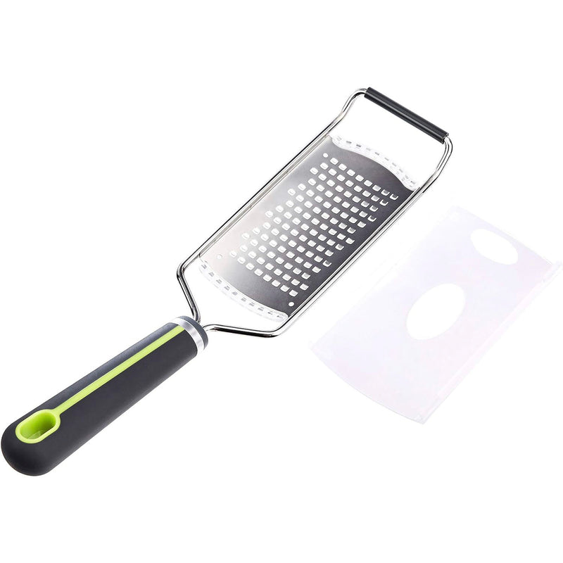 Course Hand Grater with Wide Stainless Steel Blade, Soft Grip Handle, Grey and Green