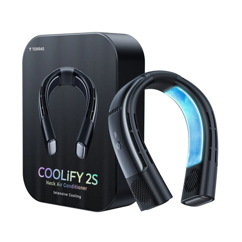 85%NEW TORRAS COOLIFY 2S Neck Air Conditioner, Portable Personal Cooler and Heater Strong Wind, 3-Speed, App Control Neck Fan Rechargeable, Storm White