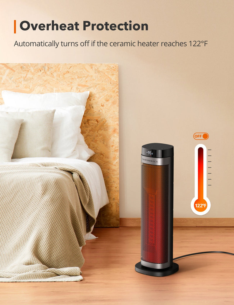 24" Electric Space Heater, 1500W Fast Heating Safety Protection with 3 Adjustable Heat Levels