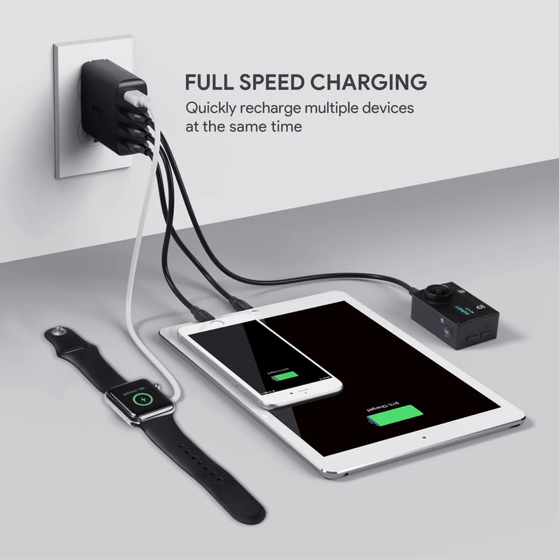 Aueky 4-Port USB Wall Charger with Foldable Plug and 40W Output