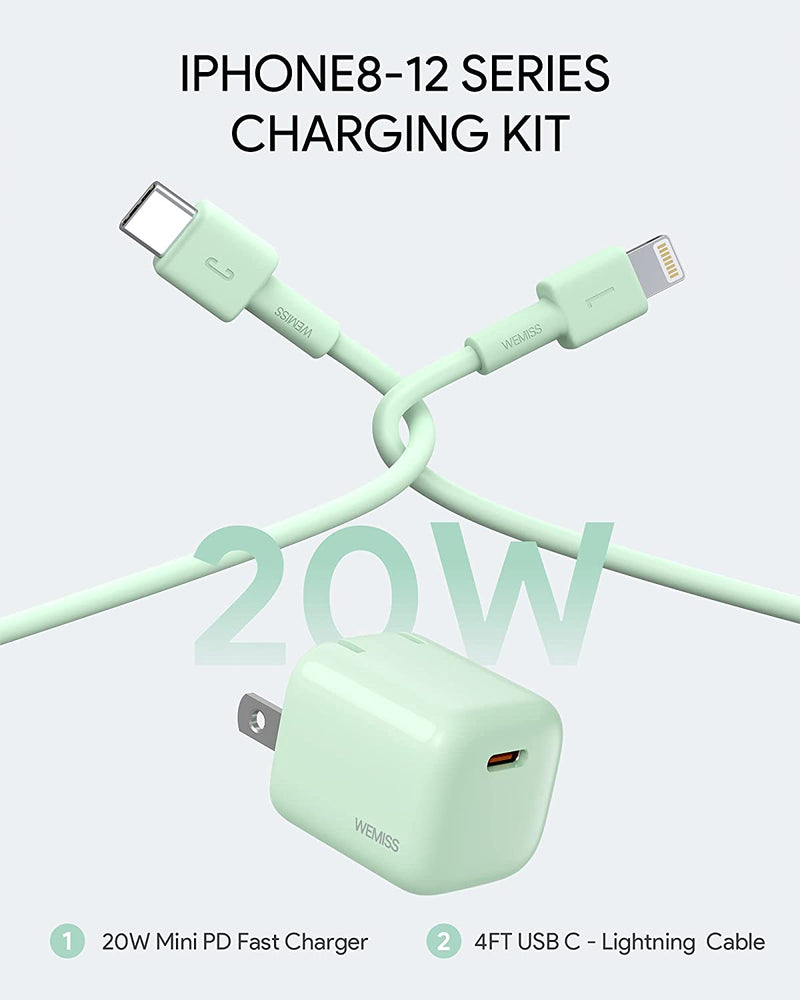 20W Mini USB C Charger with MFi Certified 4FT C to Lightning Cable