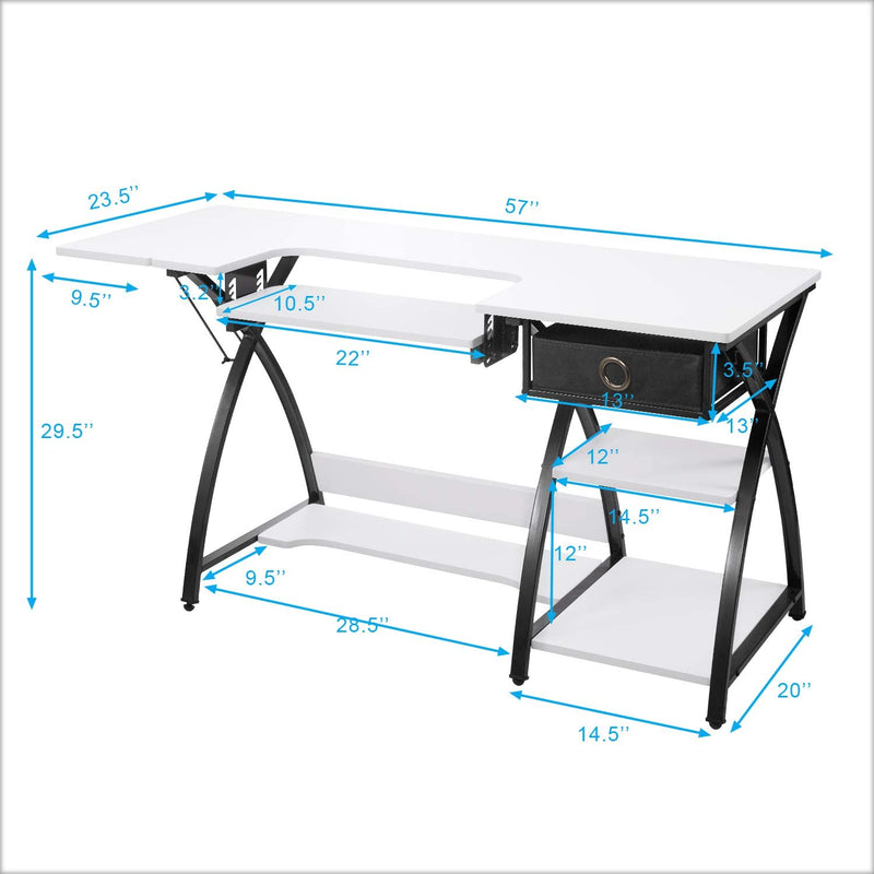 Sewing Machine Craft Table with Adjustable Folding Shelves and Storage Drawer