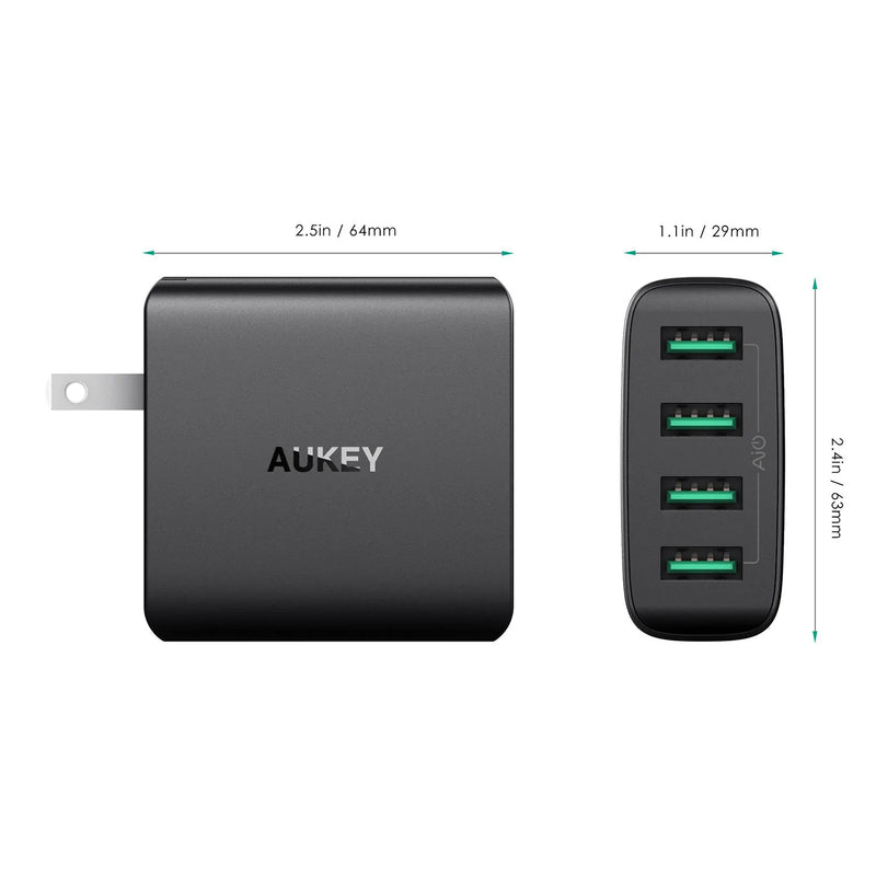 Aueky 4-Port USB Wall Charger with Foldable Plug and 40W Output