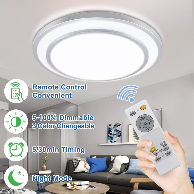 20-Inch Round Dimmable LED Ceiling Light Fixture with Remote Control & 3 Light Temperatures
