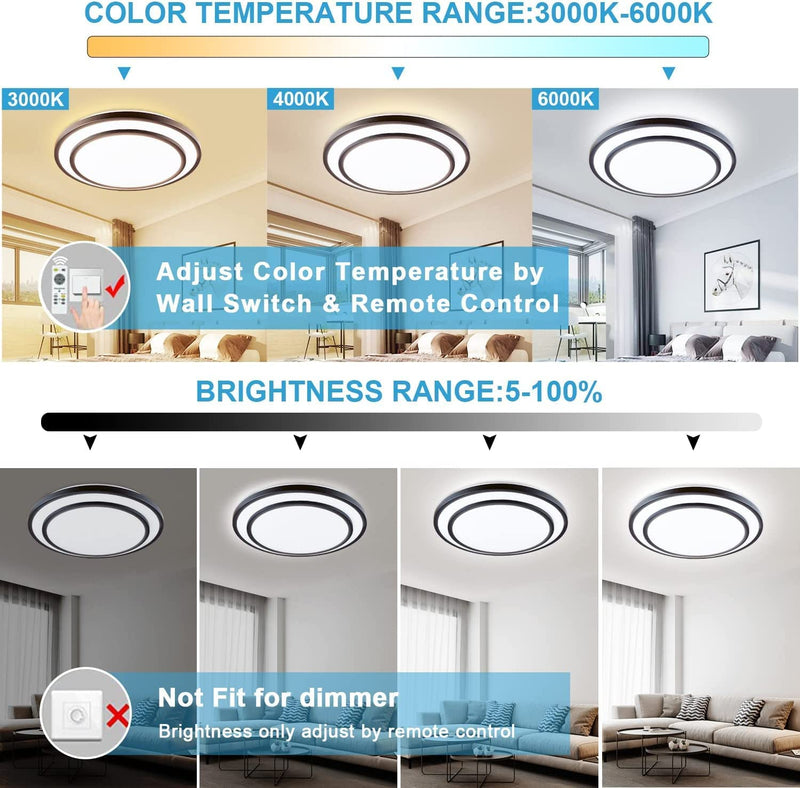 20-Inch Round Dimmable LED Ceiling Light Fixture with Remote Control & 3 Light Temperatures