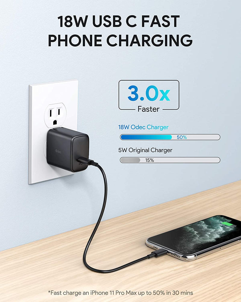 18W USB C Charger Type C Wall Charger with Foldable Plug