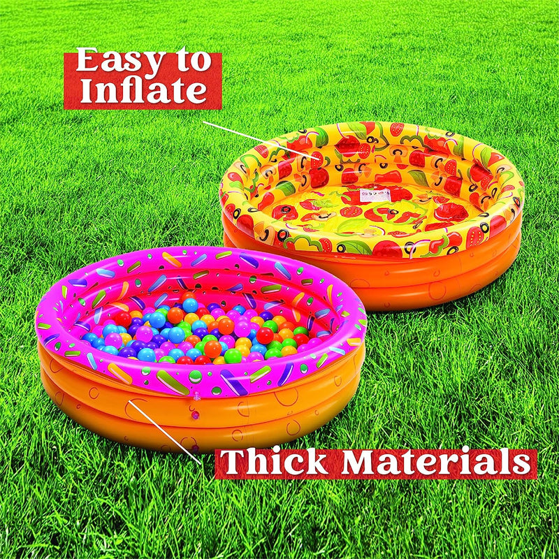 3-Pack Inflatable Kiddie Swimming Pools with Watermelon, Donut, and Pizza Designs