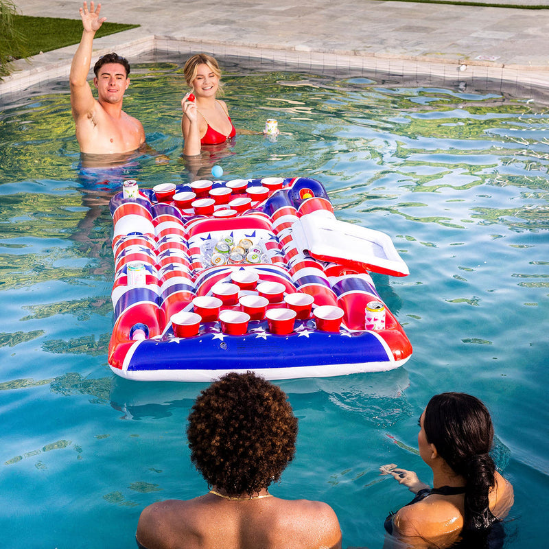 American Flag Floating Beer Pong Float with Built-In Cooler