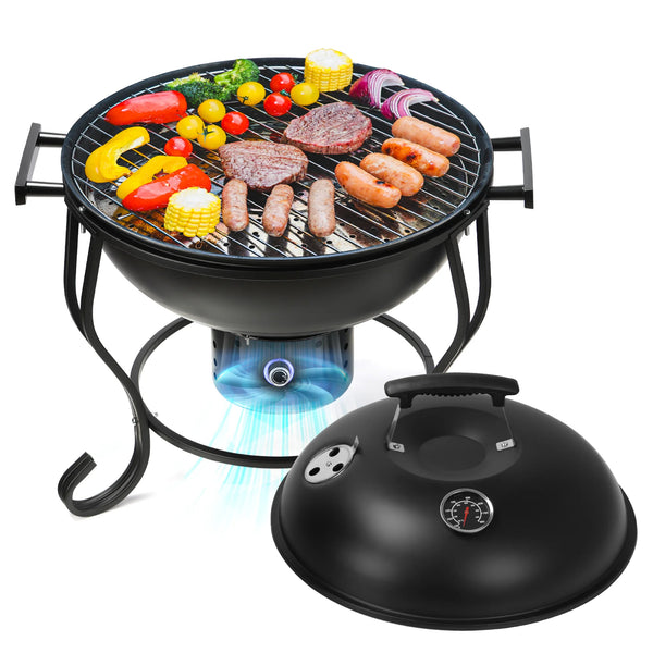 TOKTOO 17-Inch Charcoal BBQ & Fire Pit with Adjustable Fan for Camping and Outdoor