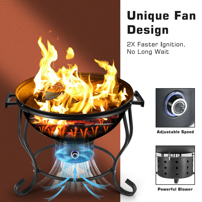 TOKTOO 17-Inch Charcoal BBQ & Fire Pit with Adjustable Fan for Camping and Outdoor