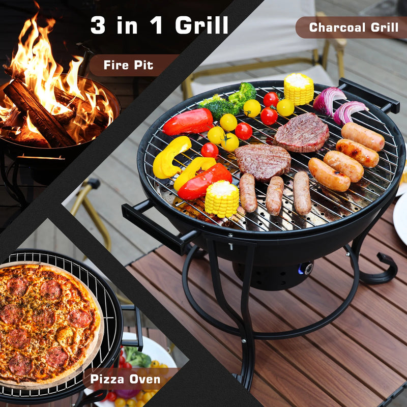 TOKTOO 17-Inch Charcoal BBQ & Fire Pit with Adjustable Fan for Camping and Outdoor