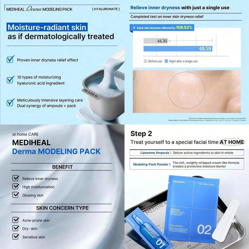 Mediheal Derma Modeling Pack Set-Vitamin Brightening, Collagen Firming, Madecassoside Blemish, Hyaluronate Moisture, Teatree Calming, Easy DIY Home Spa Kits, Hydrating Icy Jelly Mask For Skin Refreshment