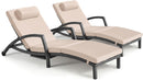 Chaise Lounge Chairs Outdoor Set of 2, Comfy Outside Wicker Patio Pool Lounge Chair w/ 5 Adjustable Back Angle, Cup Holder, Thicken Cushion