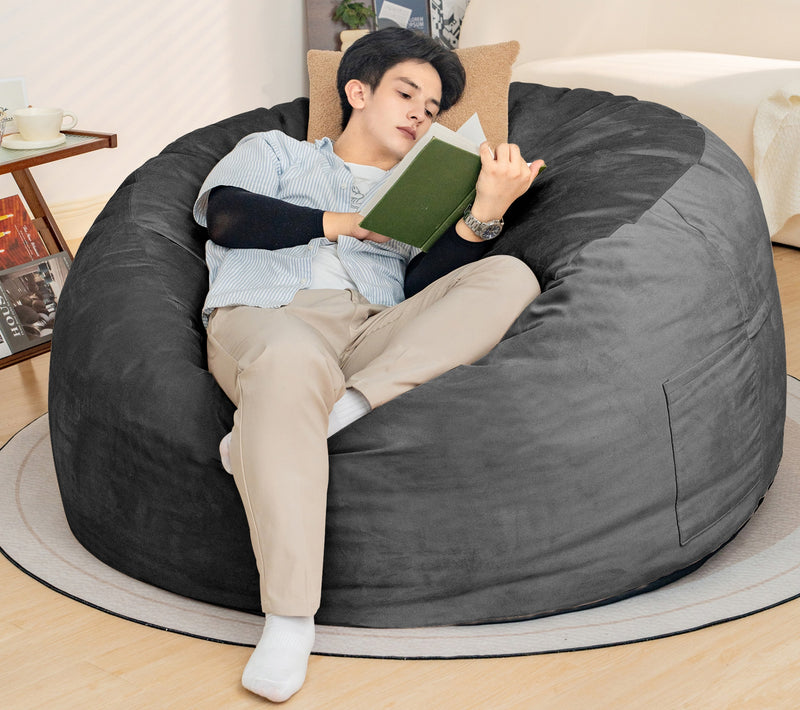 Bean Bag Chair: Giant 5' Memory Foam Furniture Bean Bag Chairs for Adults with Microfiber Cover 5Ft (Black)
