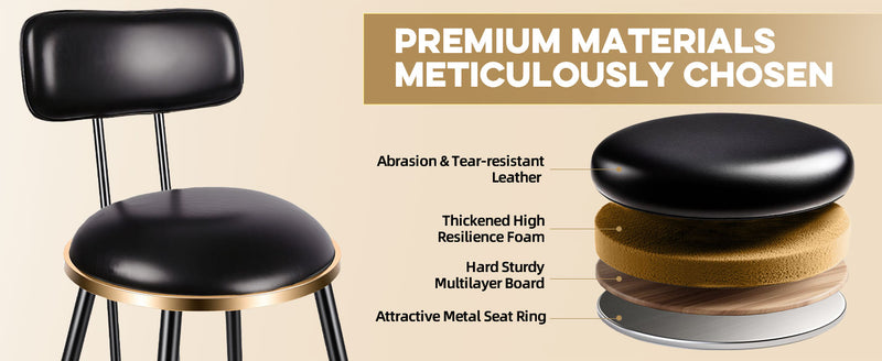 Bar Stools Set of 2 26 Inch Tall Counter Height Barstools with Backs Upholstered Bar Chairs for Kitchen Island Home Coffee Bar