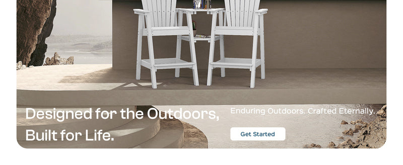 Tall Adirondack Chairs Set of 2 with 2-Layer Connecting Table, HDPE Bar Height Outdoor Table and Chairs with Umbrella Hole, All Weather Outdoor Bar Stools for Patio, Deck, Yard