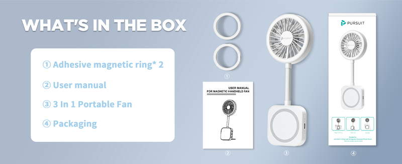 2025 New Magnetic Fan, Portable Fan with 3 Modes Led Light, 1200mAh Foldable Travel Fan, USB Rechargeable Handheld Fan Hands-Free Phone Mount, 3 Speed Wind, 360° Adjustable Stand, Pocket Design for Travel Summer Concerts Car, Summer Gifts for Women & Men.