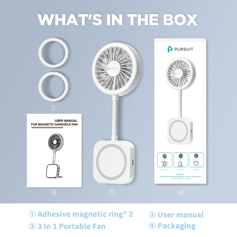 2025 New Magnetic Fan, Portable Fan with 3 Modes Led Light, 1200mAh Foldable Travel Fan, USB Rechargeable Handheld Fan Hands-Free Phone Mount, 3 Speed Wind, 360° Adjustable Stand, Pocket Design for Travel Summer Concerts Car, Summer Gifts for Women & Men.