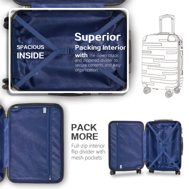 Luggage Set, 3-Piece Set Suitcase with TSA Lock Spinner, 20"/24"/28"