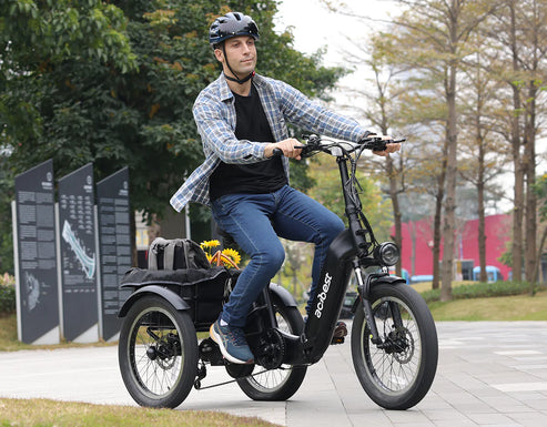 ActBest Triker Plus Folding 3-Wheel Electric Bike with 1200W Motor, 48V 15.6Ah Battery, Rear Rack, Shimano 7-Speed Shifter, Front Suspension, Hydraulic Brakes, and Headlight