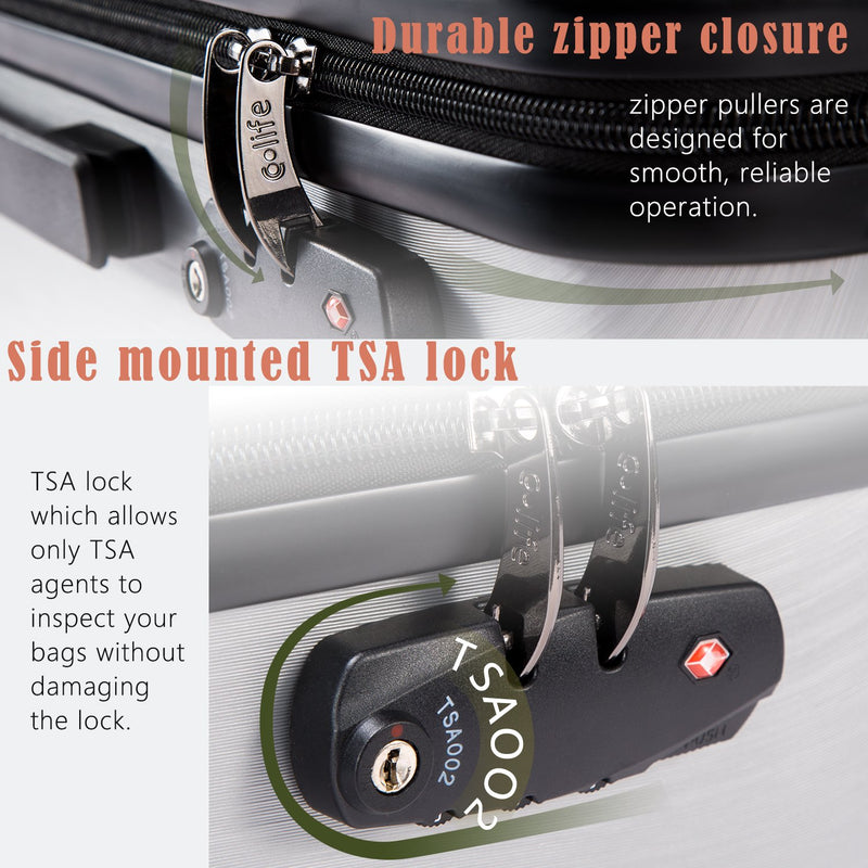 Luggage Expandable Suitcase PC+ABS 3 Piece Set with TSA Lock Spinner, 20"/24"/28"