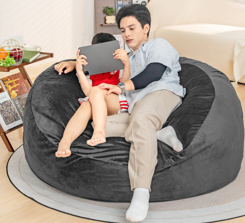 Bean Bag Chair: Giant 5' Memory Foam Furniture Bean Bag Chairs for Adults with Microfiber Cover 5Ft (Black)