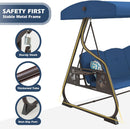 3-Seat Patio Porch Swing 800LBS Outdoor Swing with Stand w/Canopy & Adjustable Backrest Patio Glider Chair w/Removable Pillows & Foldable Side Tray for Balcony Garden Deck