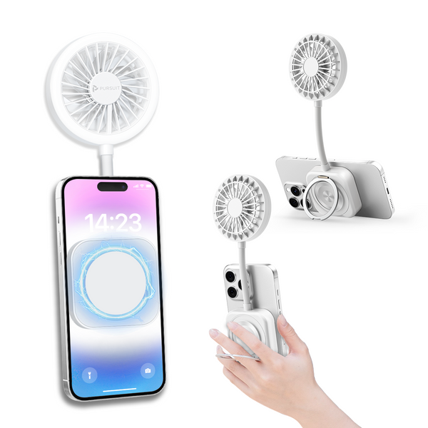 2025 New Magnetic Fan, Portable Fan with 3 Modes Led Light, 1200mAh Foldable Travel Fan, USB Rechargeable Handheld Fan Hands-Free Phone Mount, 3 Speed Wind, 360° Adjustable Stand, Pocket Design for Travel Summer Concerts Car, Summer Gifts for Women & Men.