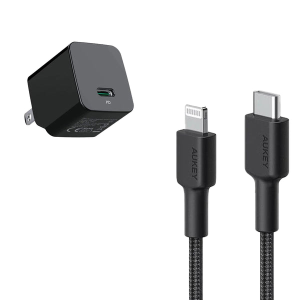 AUKEY CB-CL03 6.6ft USB-C to Lightning Cable with MFi Certification & Minima 20W Fast Charger (Foldable, Ultra-Compact PD Wall Plug)